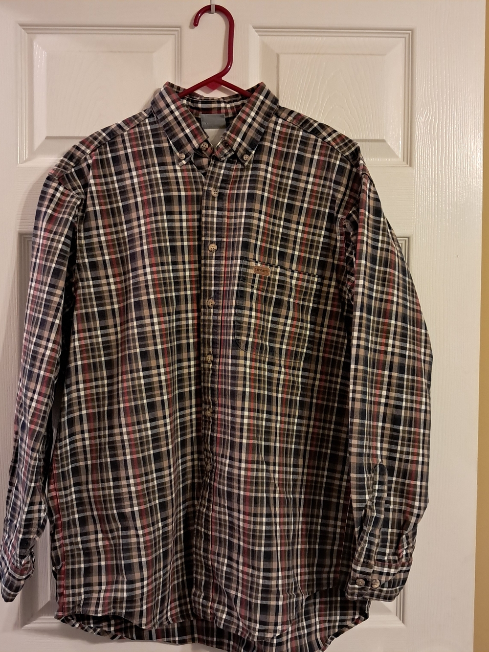 Carhartt Men's Size Large Plaid Button-Down Shirt Red And Navy